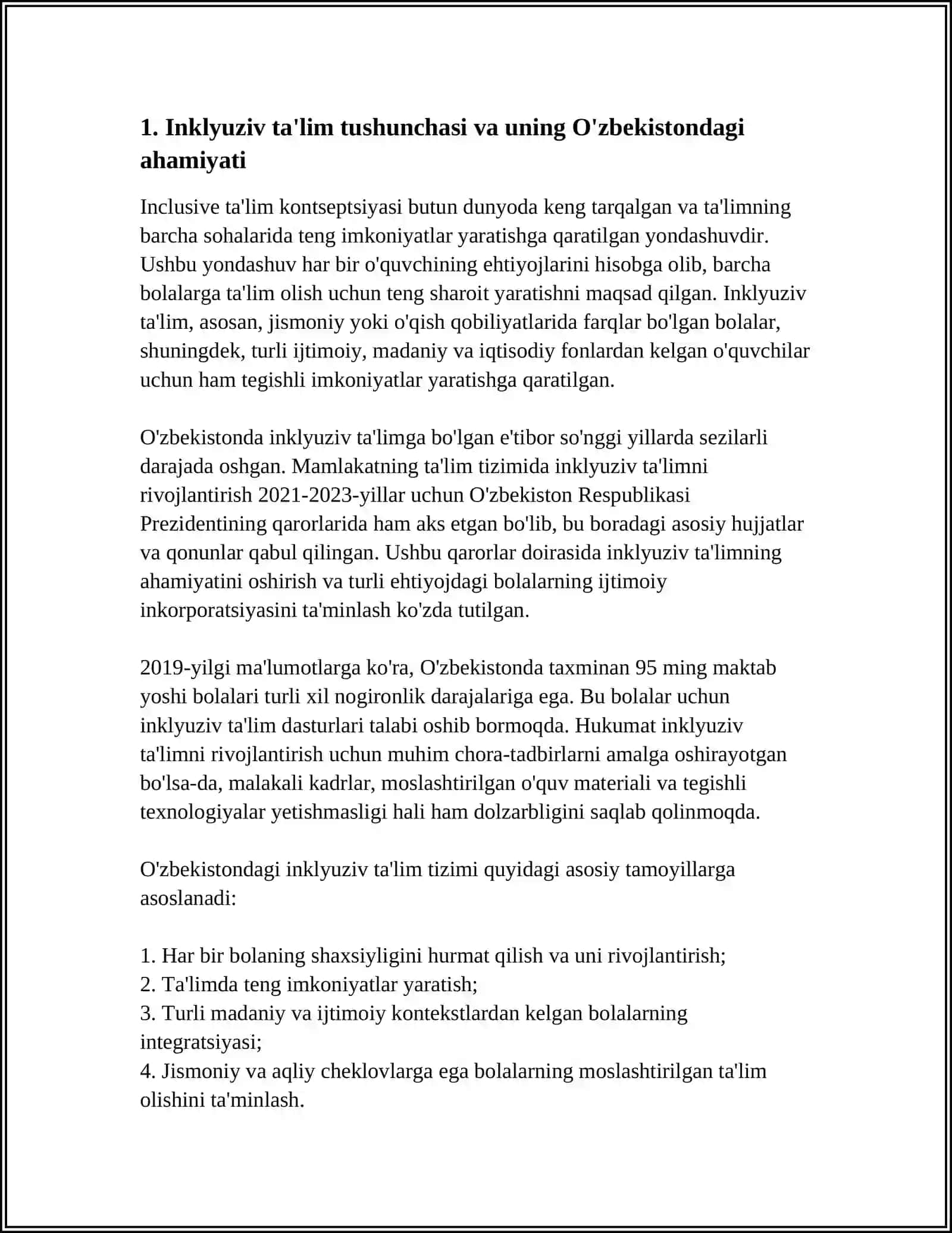 OʻZBEKISTON RESPUBLIKASIDA INKLYUZIV TAʼLIMNI QOʻLLAB-QUVVATLASHDA AMALIY TAJRIBALAR 3