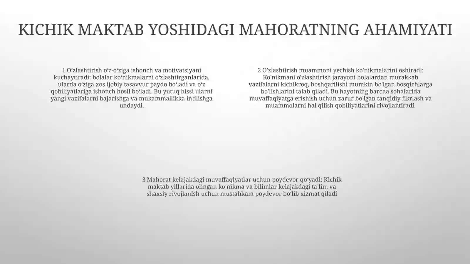 Kichik Maktab Yoshida O'Zlashtirish 3