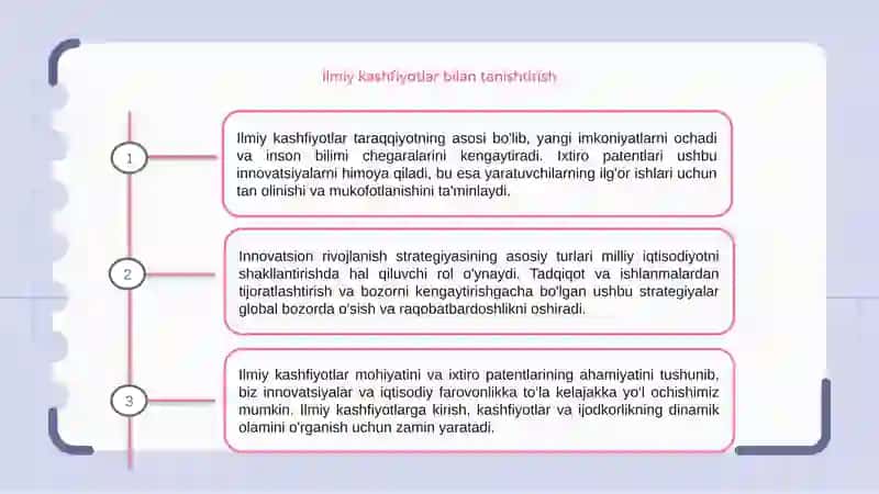 Ilmiy kashfiyotlar, ixtiro patentlarning mohiyati, va asosiy turlari miliy iqtisodiyoti invatsion rivojlatirish strategiyasi 3