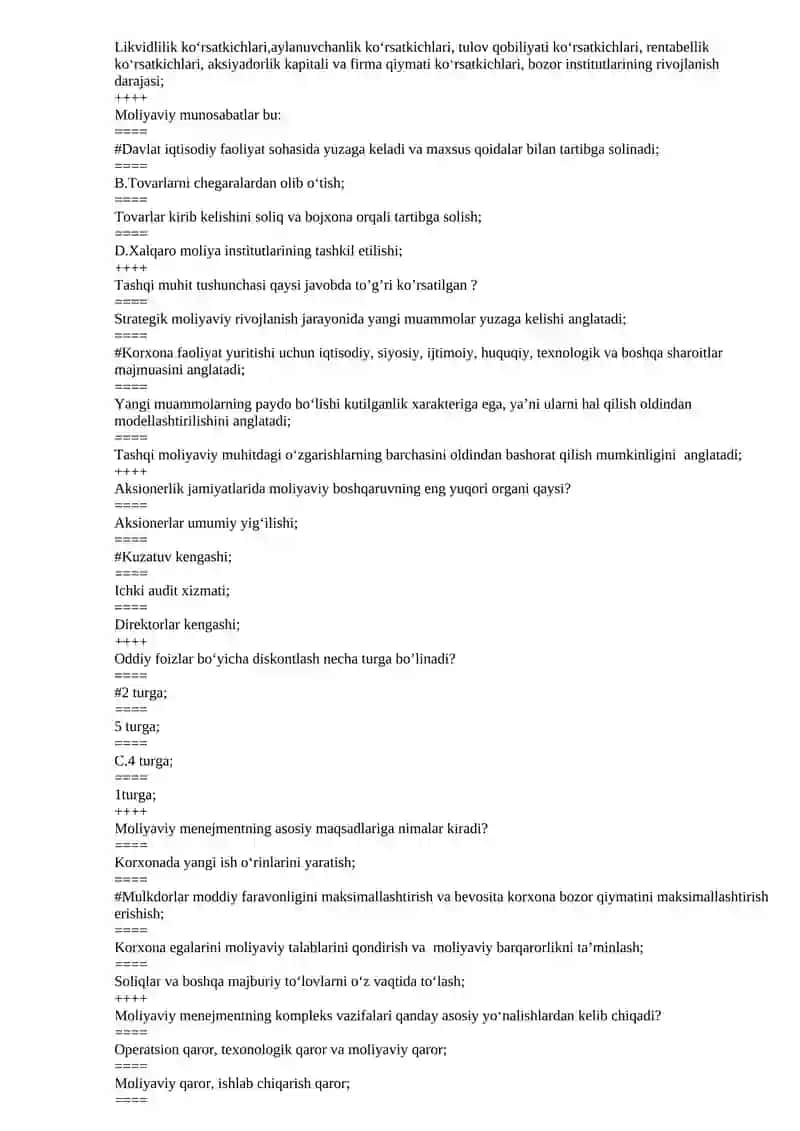 moliyaviy menejment test 2026 xxp hemis uchun 3