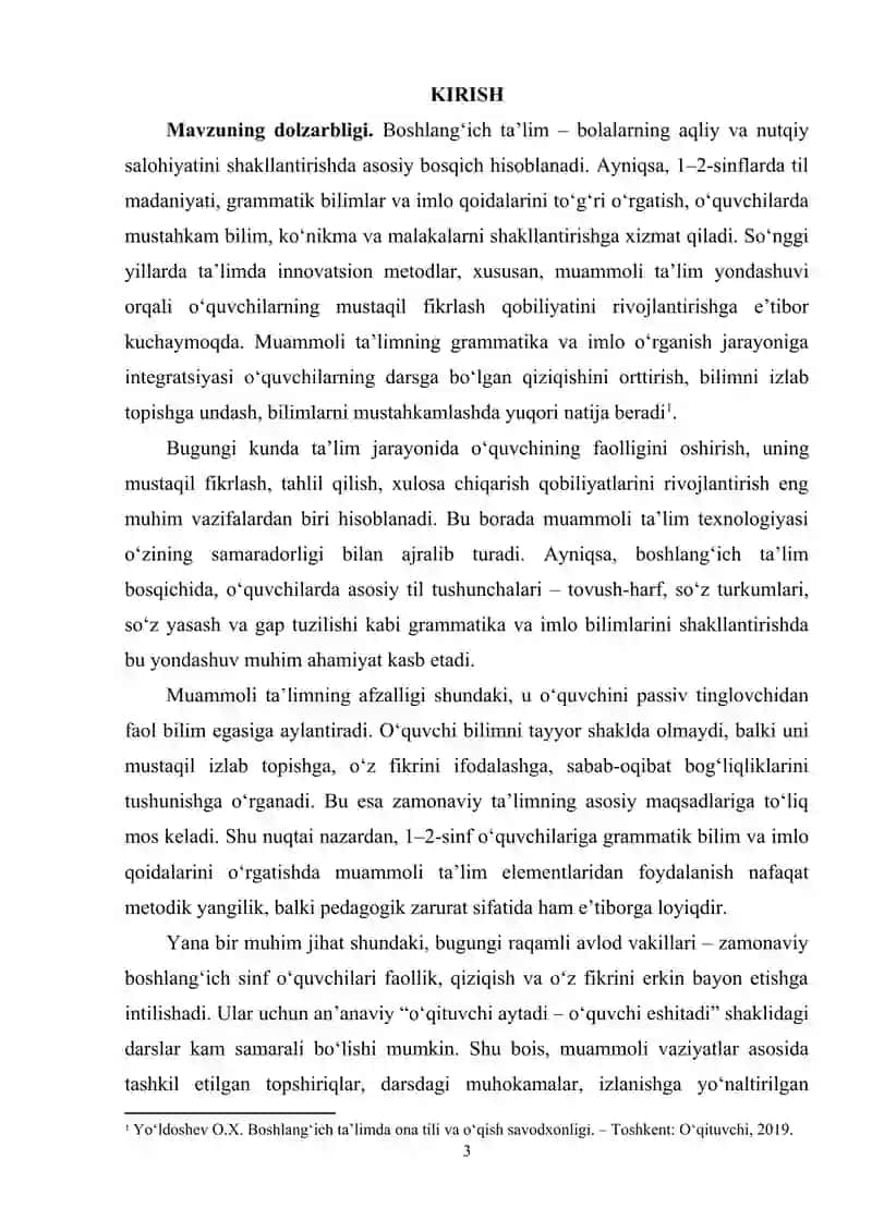 1-2 sinflarda Grammatika va imlo o'rgatish jarayonida muammoli talim elementlaridan foydalanish 3