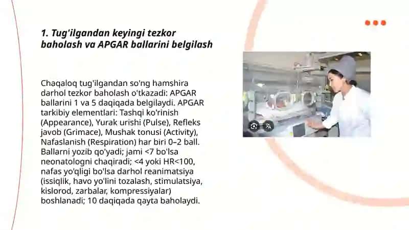 Muddatiga yetib tug'ilgan va chala tug'ilgan chaqaloqlarni parvarish qilishda hamshiraning vazifalari 3