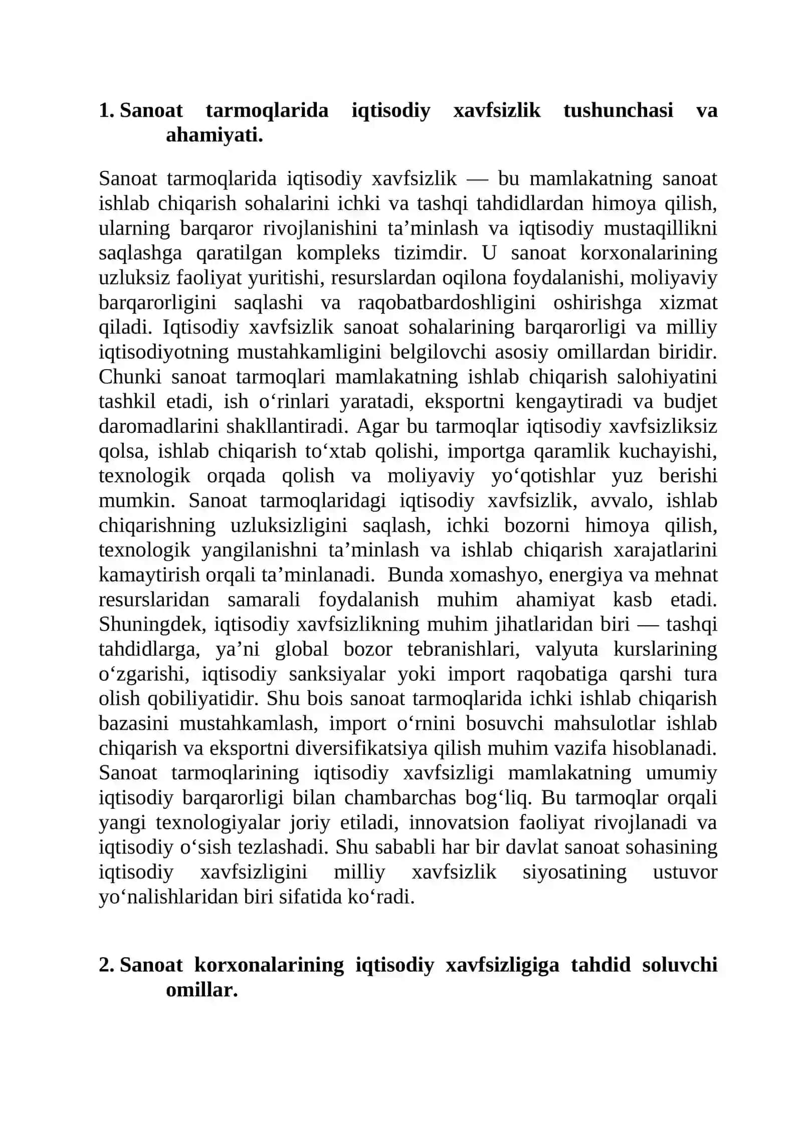 Sanoat tarmoqlarida iqtisodiy xavfsizlikni ta’minlash 3