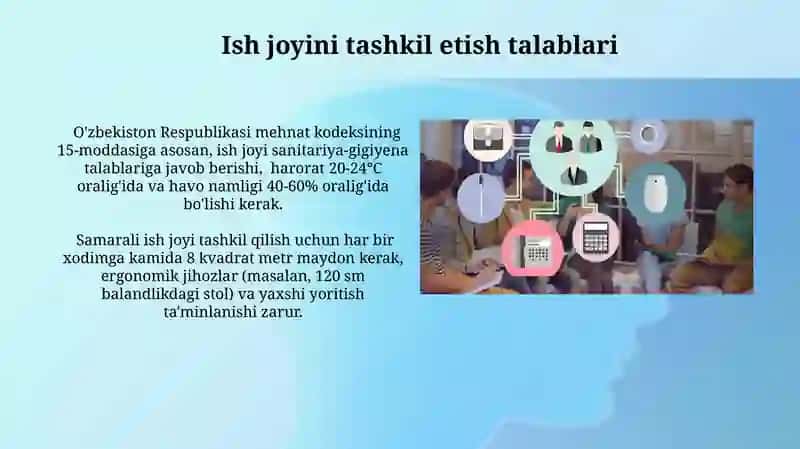 Ish o'rnini tashkillashtirishning talablari 3