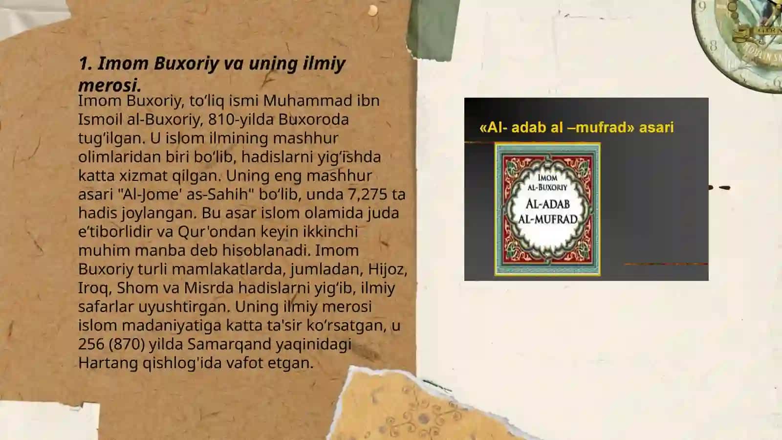 Imom Buxoriyning "Al adab al mufrad "asri toʻgʻrisida 3