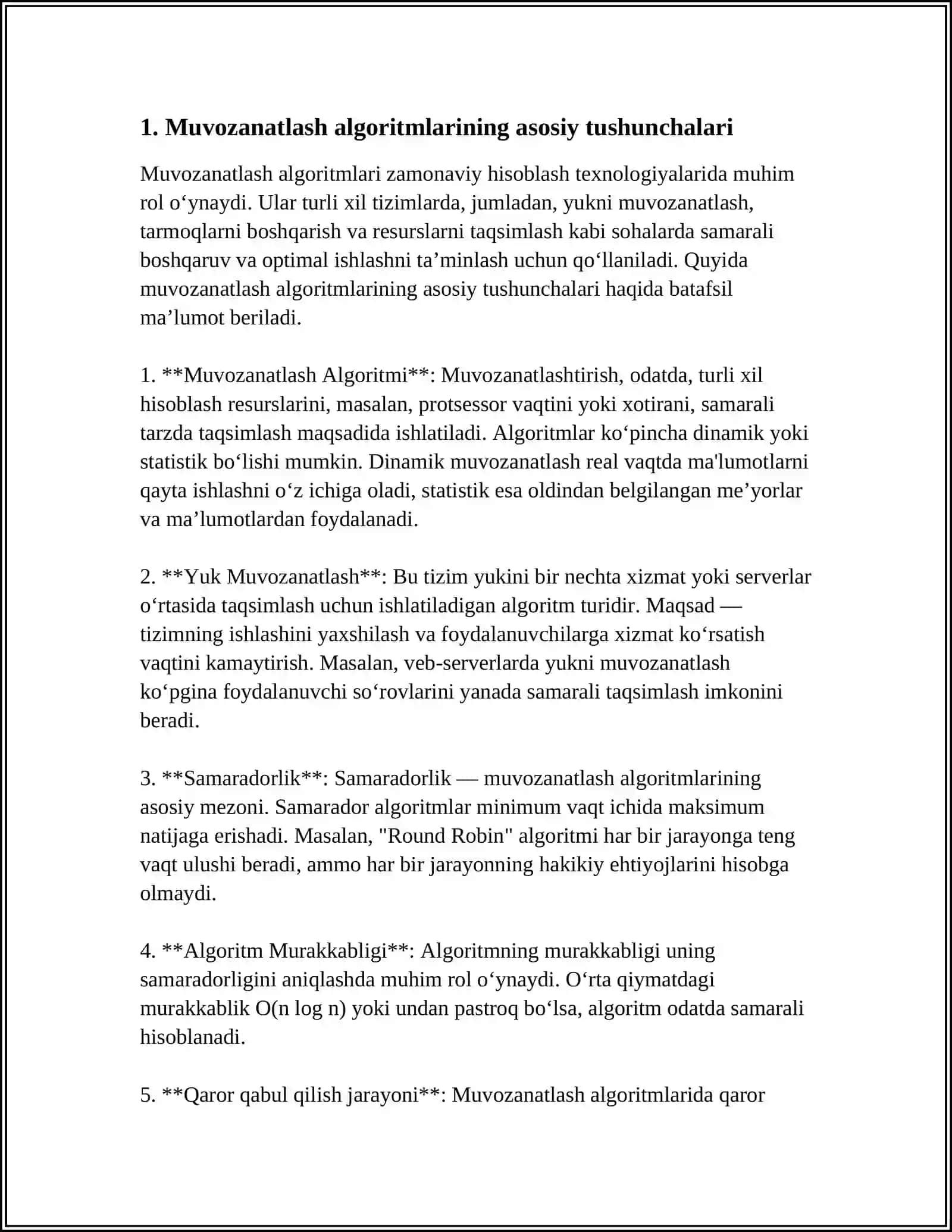 MUVOZANATLASH ALGORITMLARI: MUVOZANATLASHNING UMUMIY VA XUSUSIY ALGORITMLARI 3