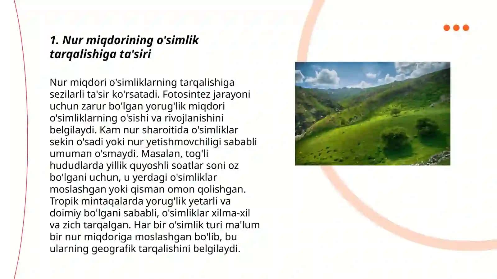Nur miqdorining o'simlik tarqalishiga ta'siri 3