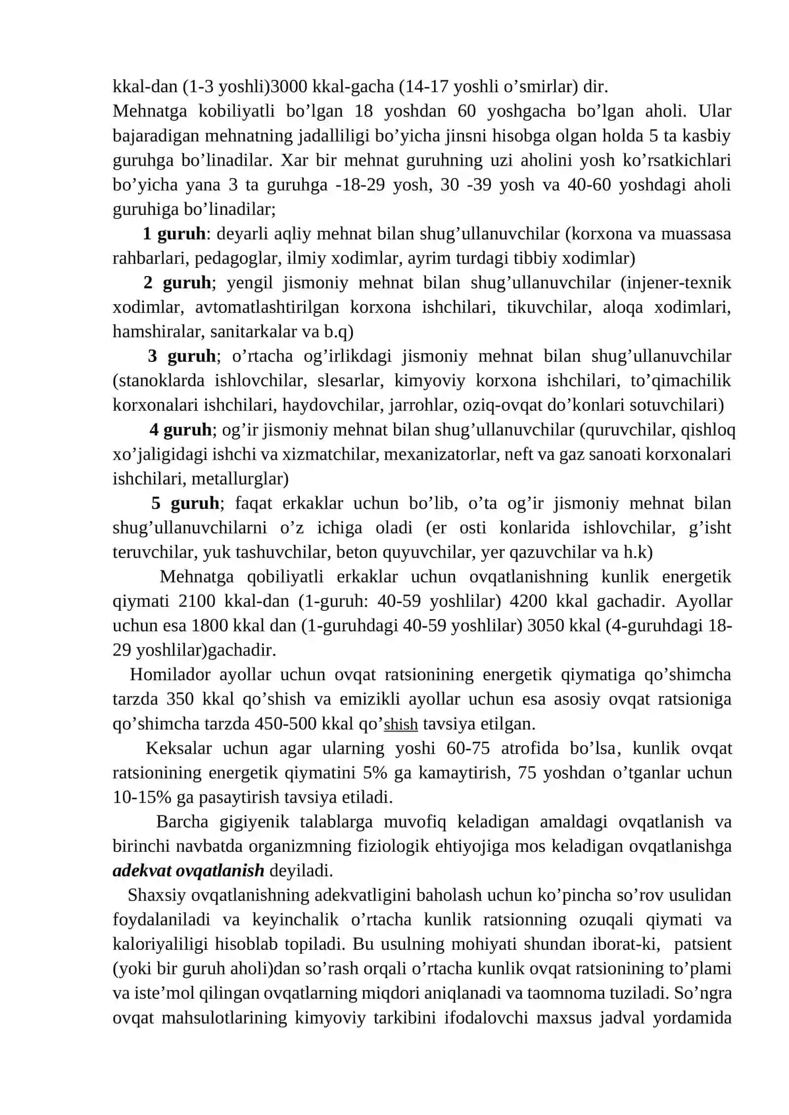SHAXSIY OVQATLANISHNING ADEKVATLIGINI TEKSHIRISH VA BAHOLASH 3