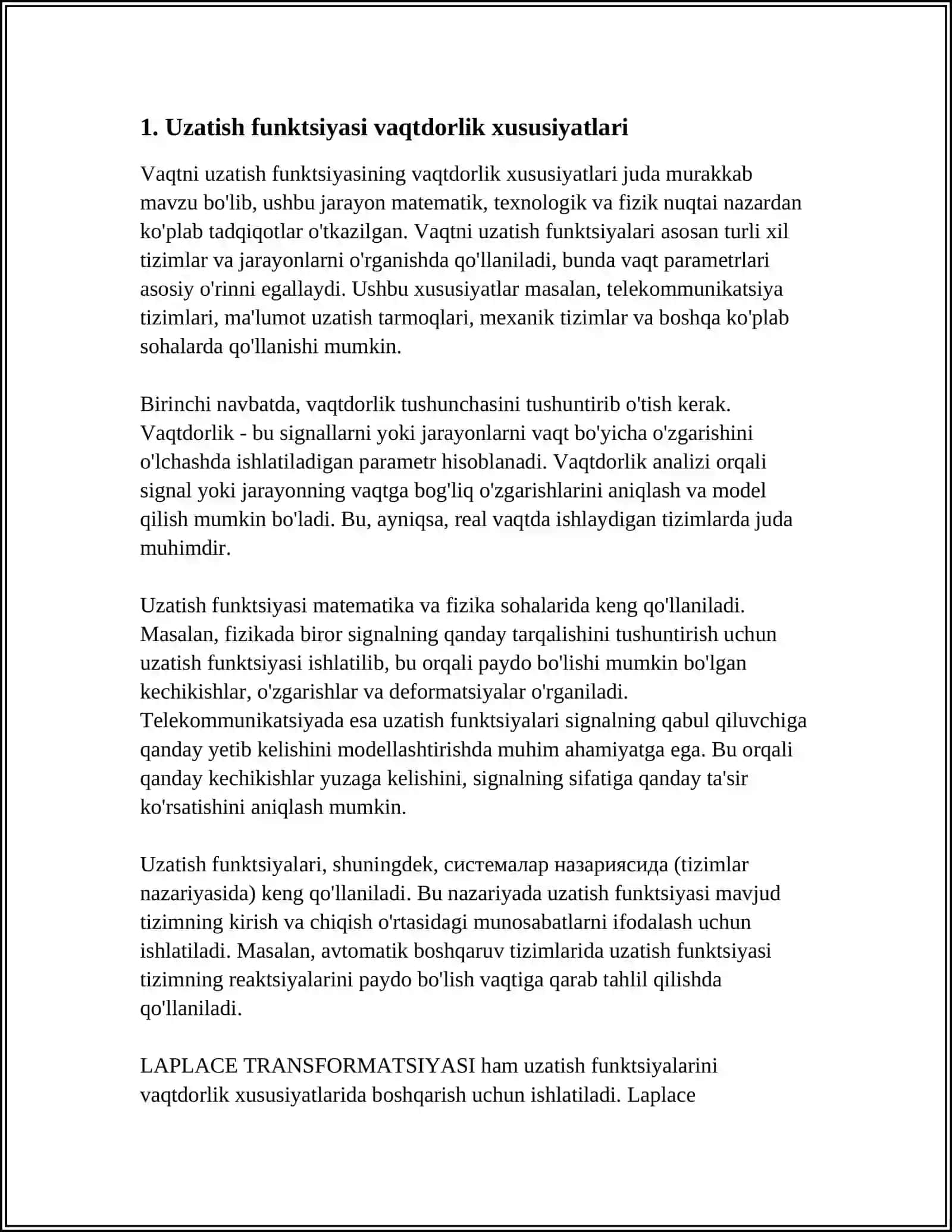 OBYEKT VAQT XARAKTERISTIKALARI BO‘YICHA UZATISH FUNKSIYASINI ANIQLASH 3