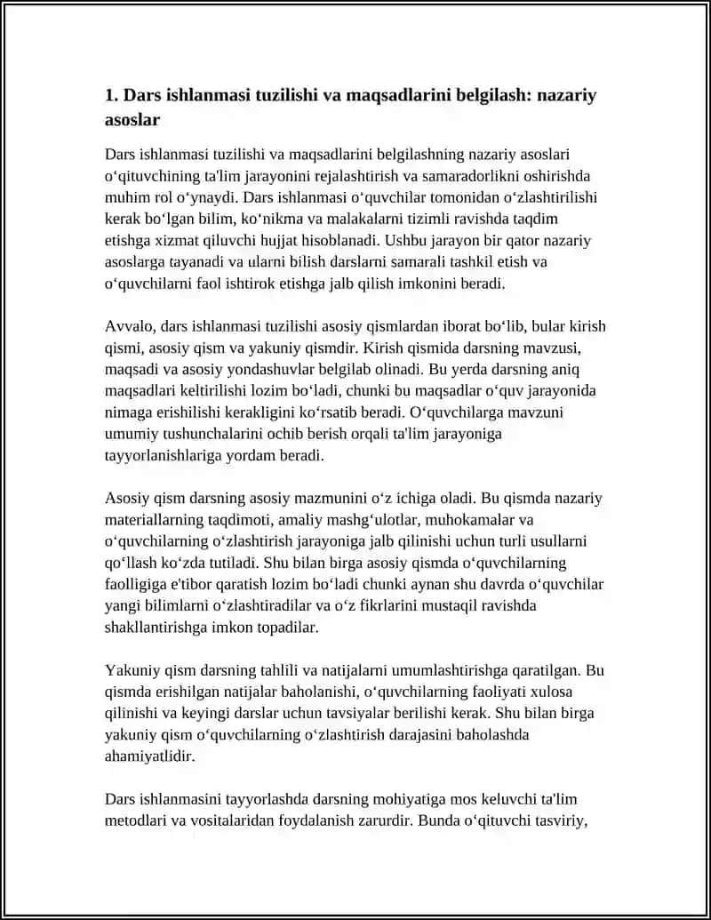 DARS ISHLANMASINI TAYYORLASH VA MATN TURLARI: TASVIRIY,HIKOYA,MUHOKAMA, MUTAXASSISLIKKA OID MATNLAR TIMSOLIDA 3
