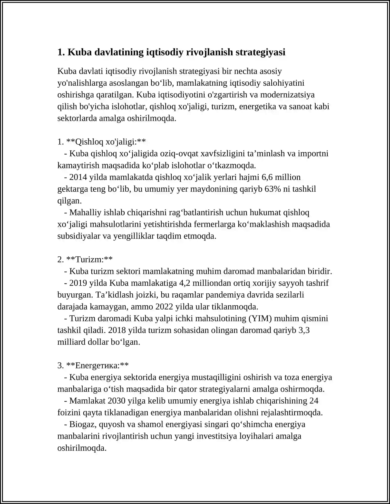 Kuba Davlatining Iqtisodiyotining Rivojlanish Strategiyasi 3