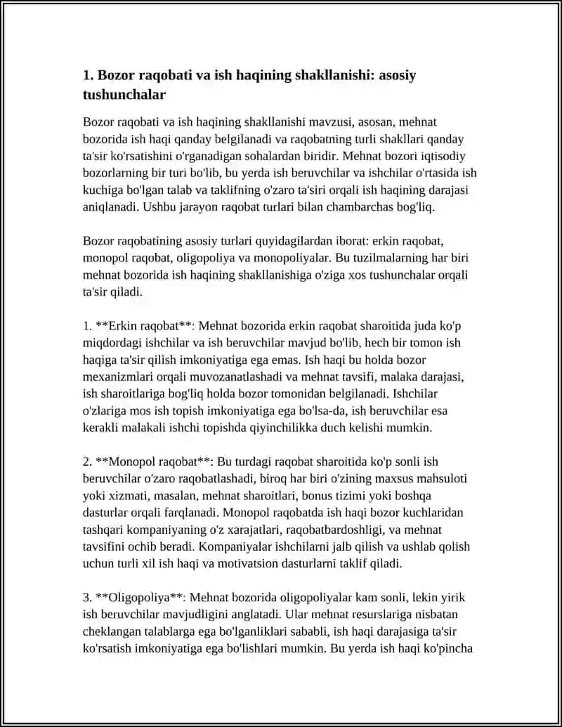 Mavzu: MAVZU RAQOBATNING TURLI SHAKLLARIDA ISH HAQINING SHAKLLANISHI 3