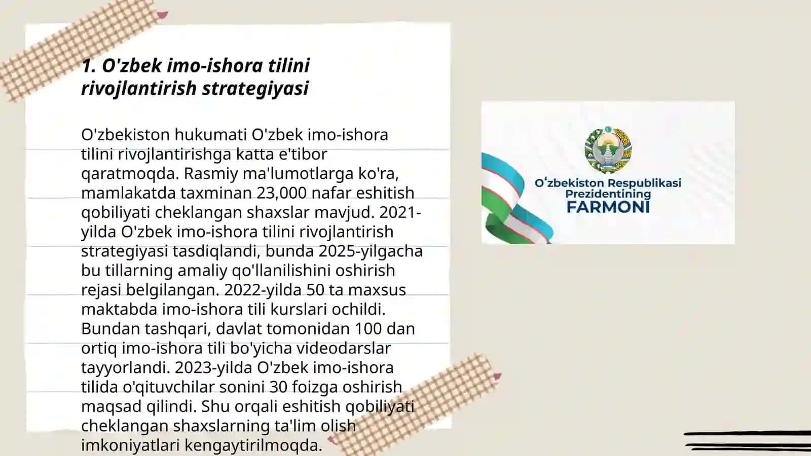 O'zbek imo-ishora tili va brayl alifbosini rivojlantirish bo'yicha qo'shimcha chora tadbirlar 3