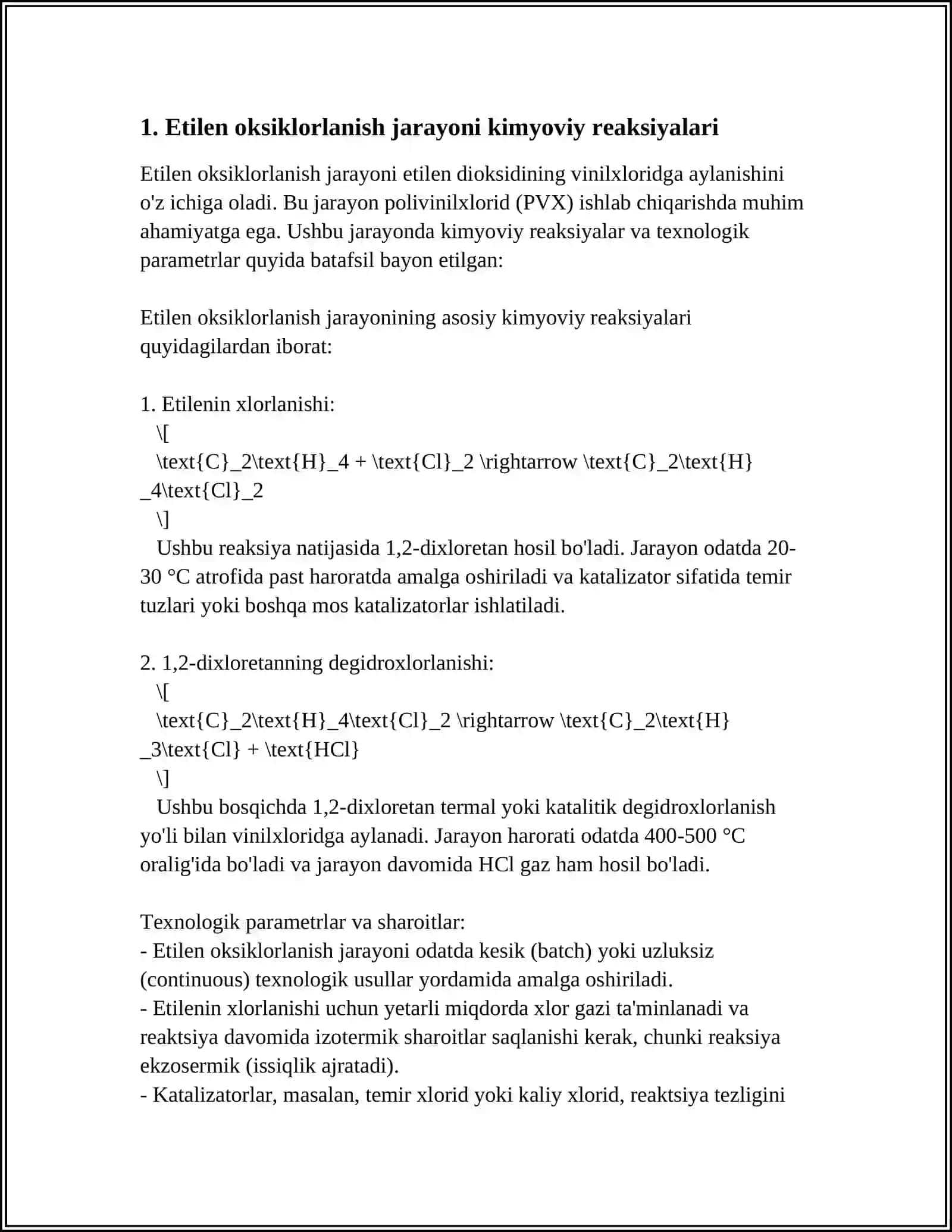 ETILENNI OKSIXLORLASH JARAYONI VA TEXNOLOGIYASI 3