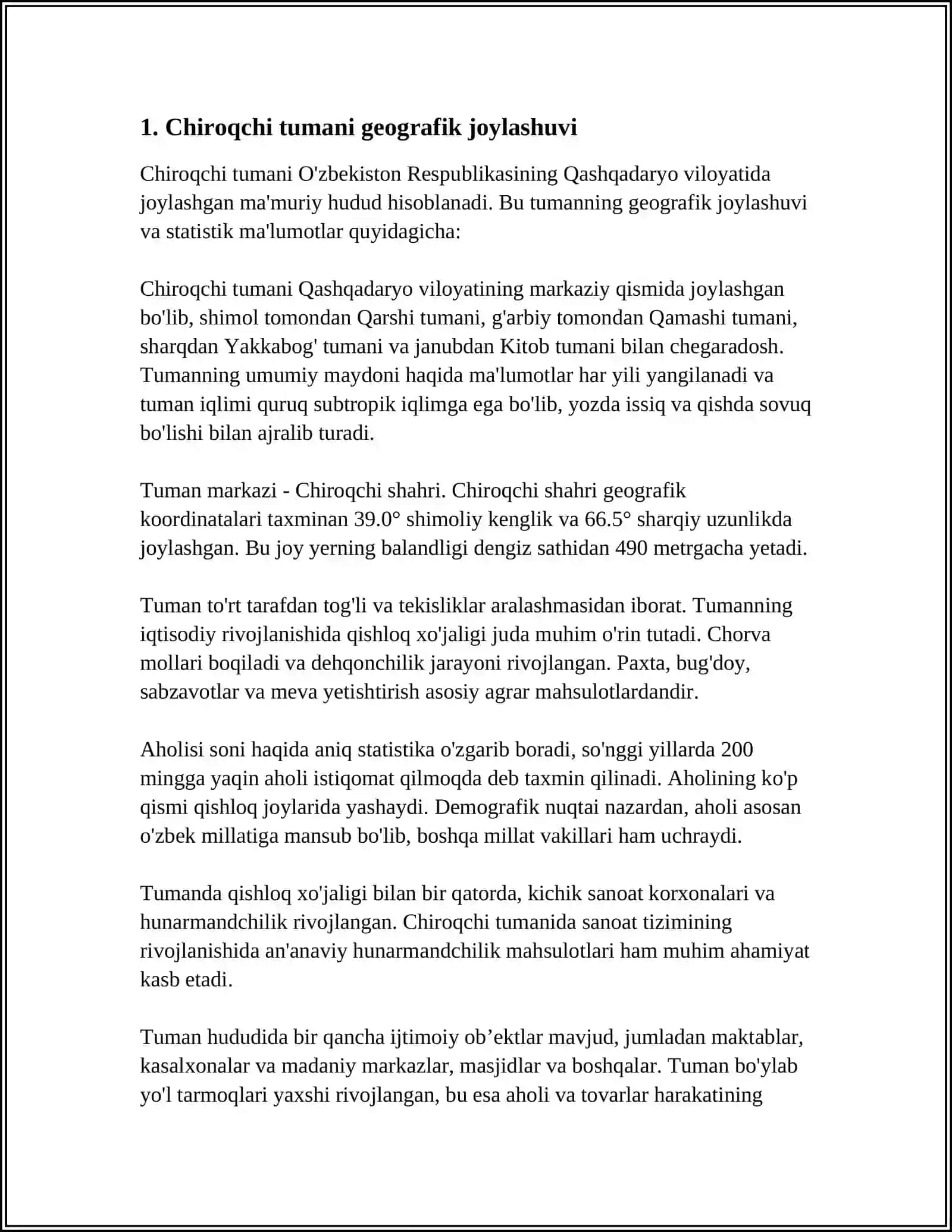 CHIROQCHI TUMANI AHOLISI JOYLANISHI VA GEOGRAFIK MUAMMOLARI 3