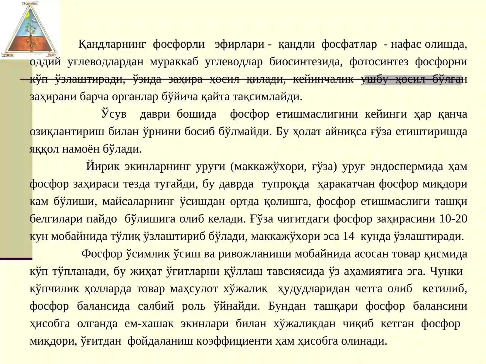 ФОСФОРЛИ ЎҒИТЛАР. ФОСФОРНИНГ ЎСИМЛИКЛАРНИНГ ОЗИҚЛАНИШИДАГИ АҲАМИЯТИ. ФОСФОРЛИ ЎҒИТЛАРНИ ОЛИНИШИ, ХОССАЛАРИ ВА ИШЛАТИЛИШИ 3