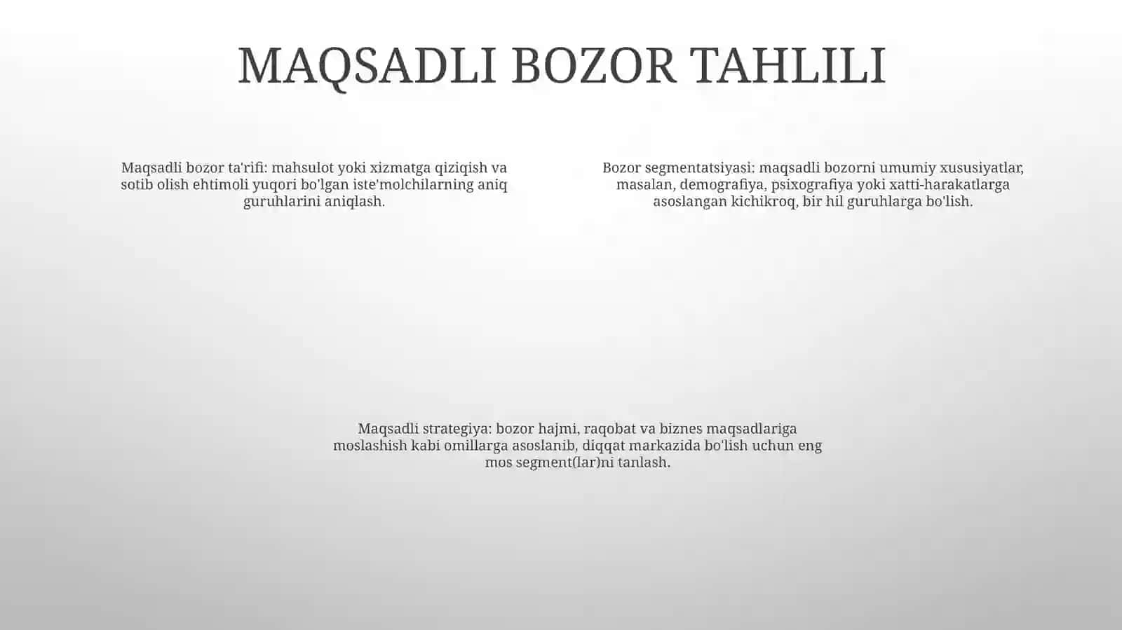 Biznes Rejaning Marketing Bo‘Limi 3