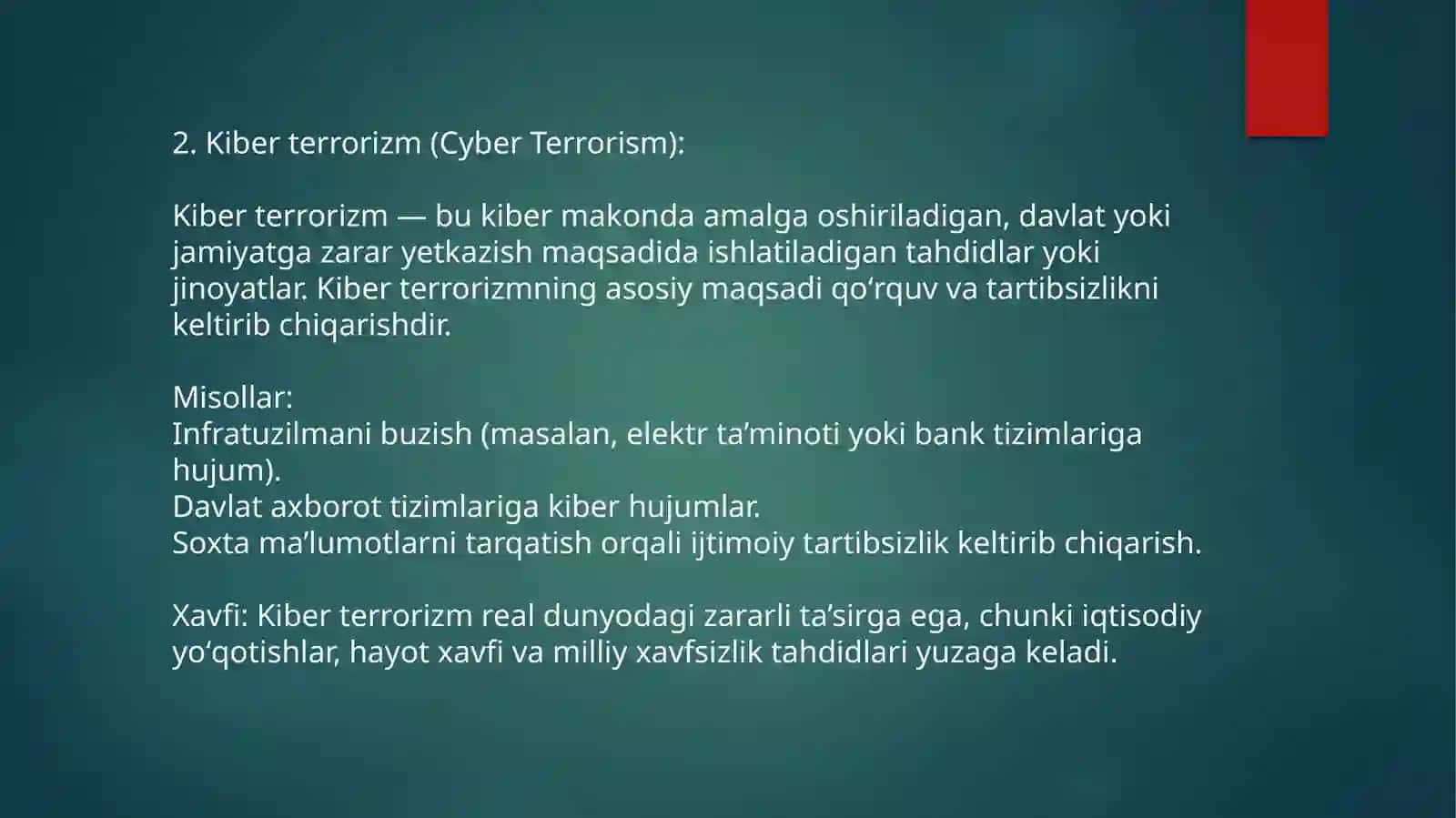 Kibermakon, kiberterrorizm va kiberzo'ravonlik tushunchalari 3