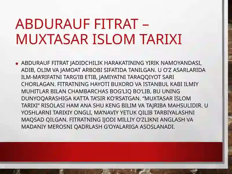 Abdurauf Fitratning "Muxtasar islom tarixi" risolasi 3