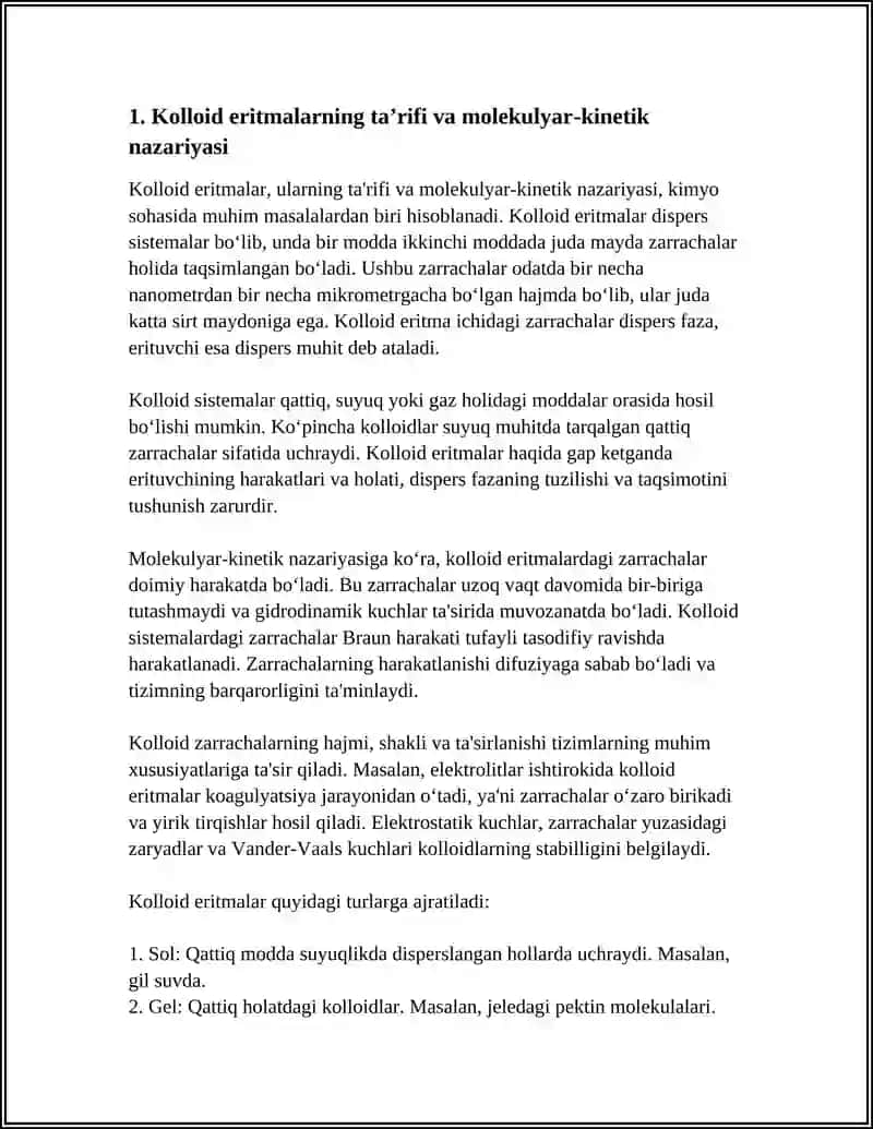 Kolloid eritmalarning ta’rifi va molekulyar‑kinetik nazariyasi 3