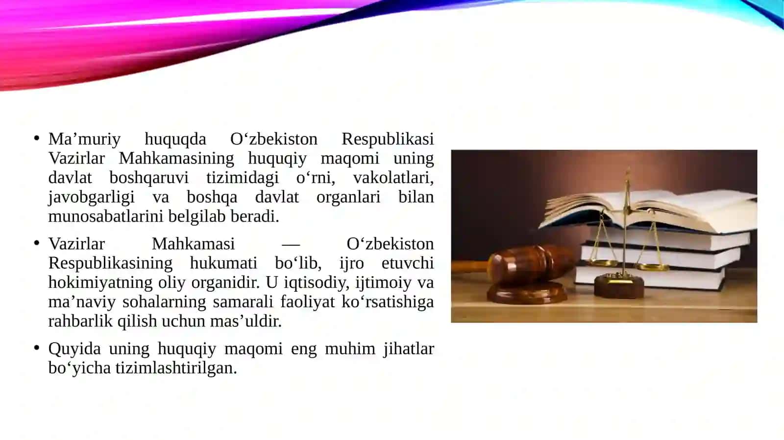 Ma’muriy huquqda Vazirlar Mahkamasi huquqiy maqomi 3