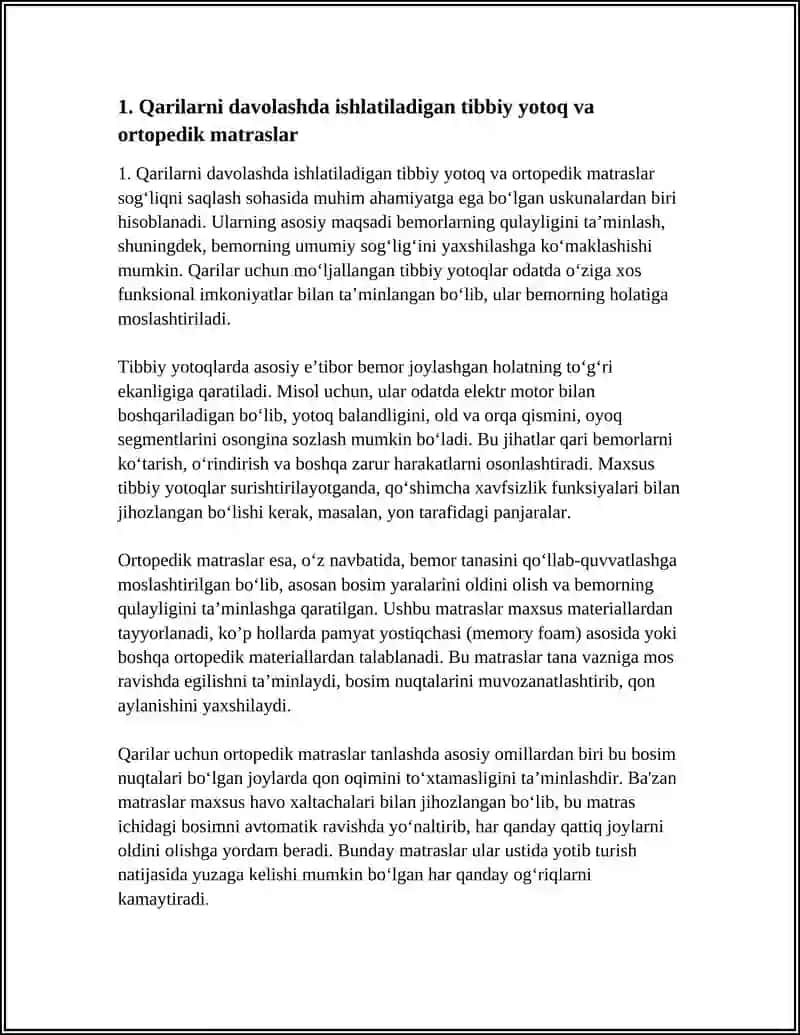 Qarilarni davolashda ishlatiladigan tibbiy yotoq va ortopedik matraslar 3