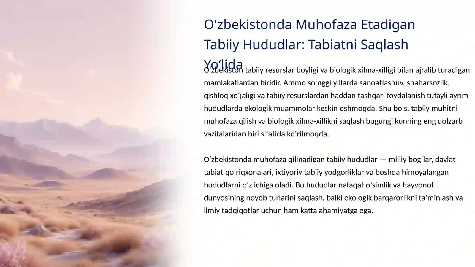 O’ZBEKISTONDA MUHOFAZA ETILADIGAN TABIIY HUDUDLAR 3