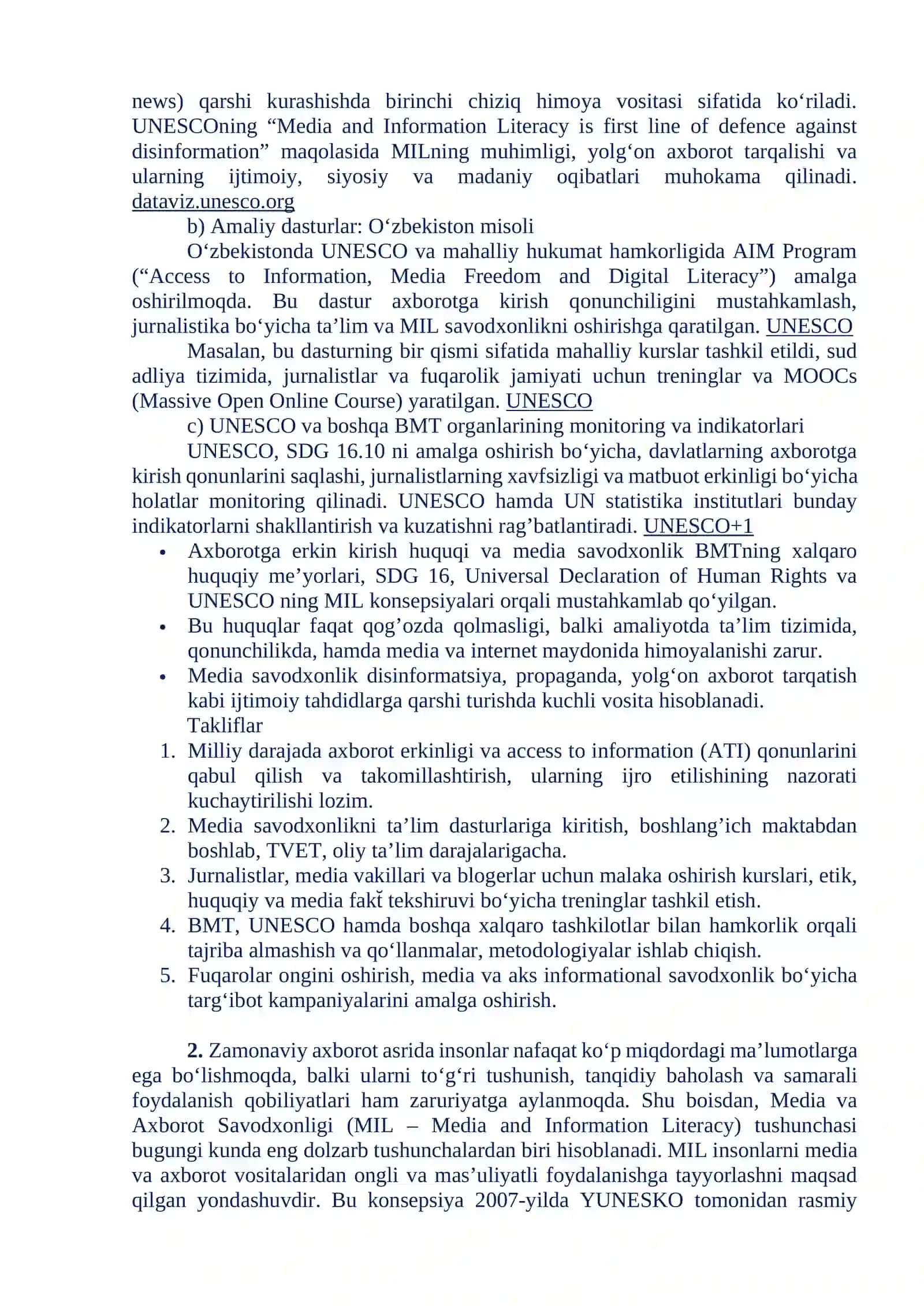 BMT VA YUNESKONING MEDIA SAVODXONLIK VA AXBOROT MADANIYATIGA MUNOSABATI 3