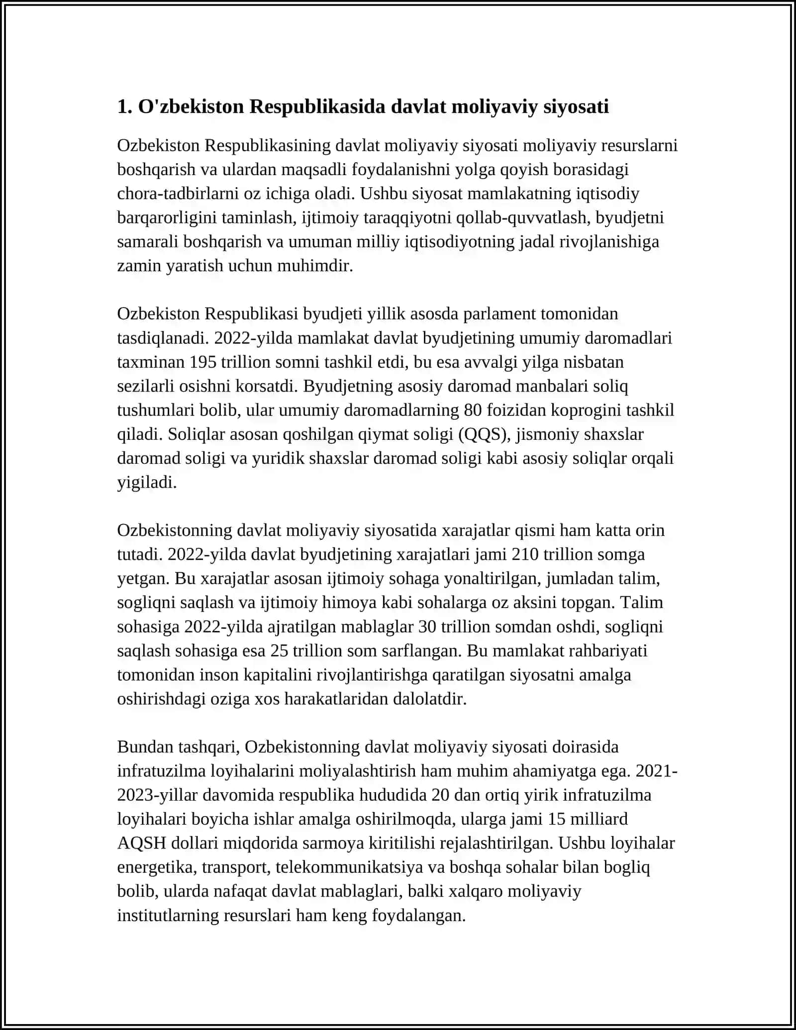 O‘zbekiston Respublikasida Davlat Moliyaviy Siyosati 3