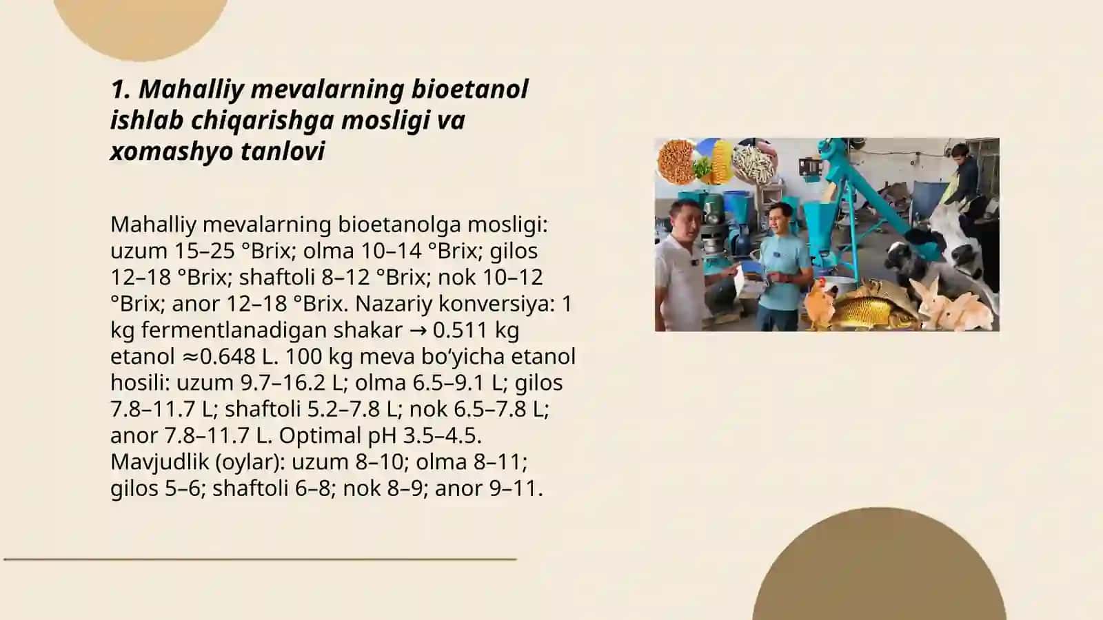 Mahalliy mevalardan bioetanol ishlab chiqarish tajribasi 3