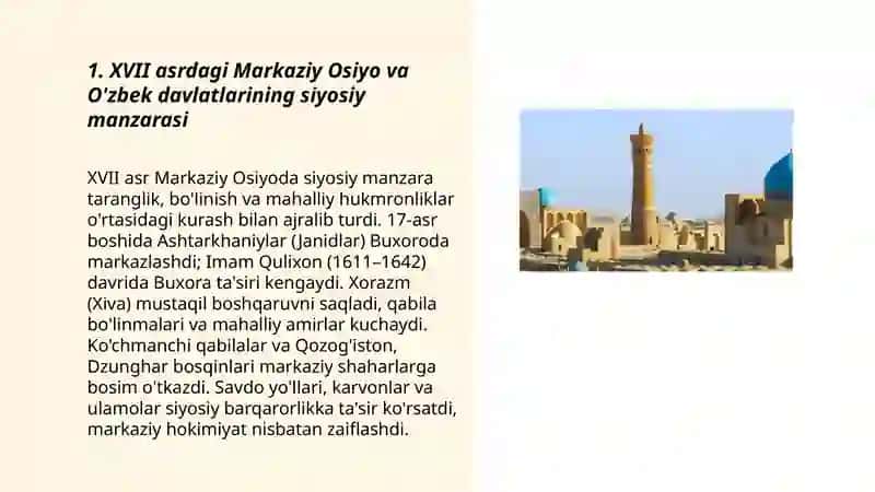 O'zbekistonning davlatchilik tarixi: XVII asr davlatchiligidan yangi O'zbekiston 3