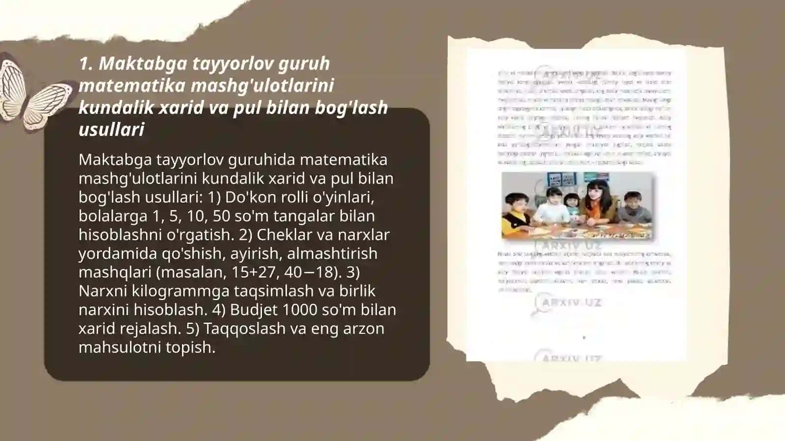 Mastabga tayyorlov guruh matematika mashg'ulotlarini kundalik turmush bilan bog'lish orqali amalga oshirish yo'llari Abdalikova Oqila 3