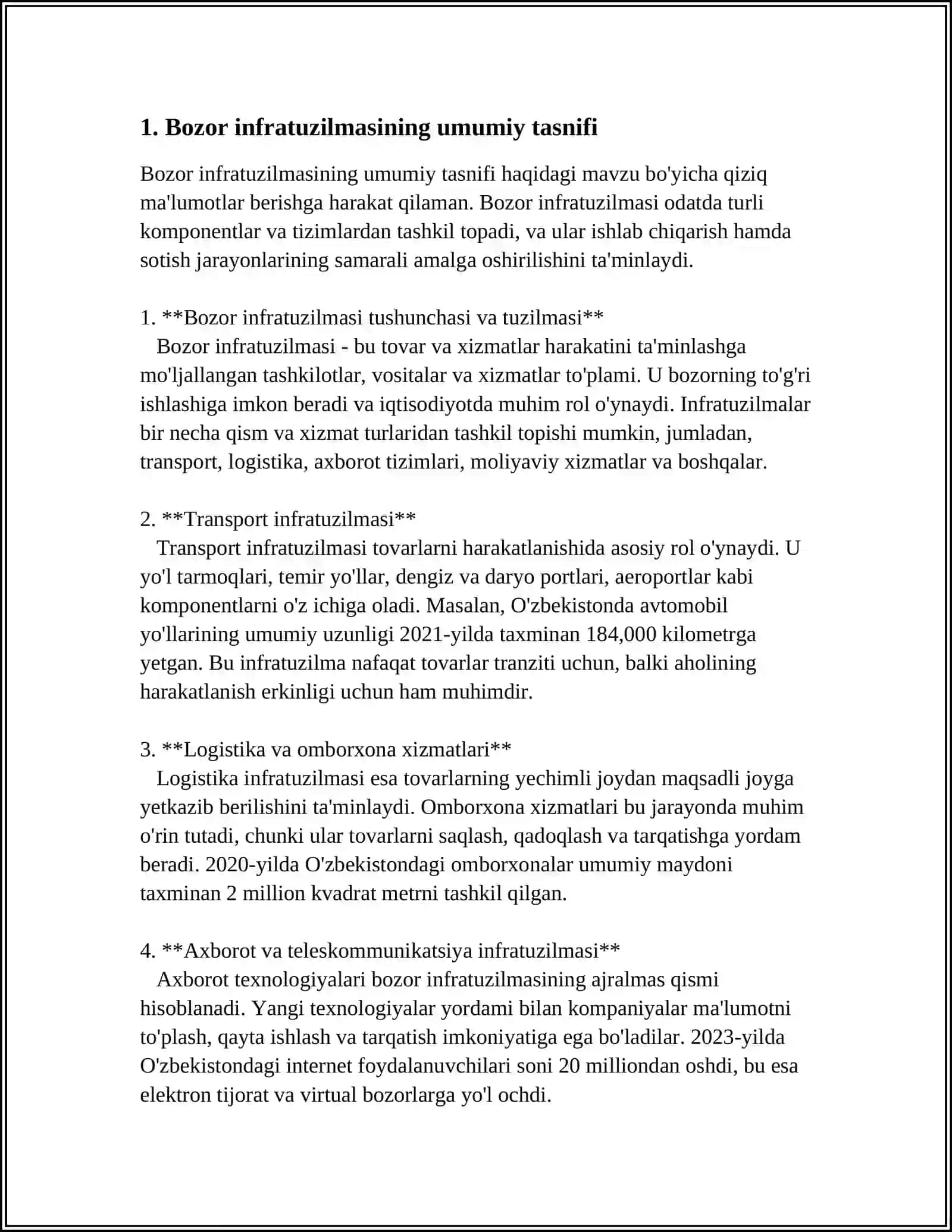 O'ZBEKISTON RESPUBLIKASIDA BOZOR INFRATUZILMASINING SHAKLLANISHI. RESPUBLIKA IQTISODIYOTIDAGI TARKIBIY O'ZGARISHLAR 3