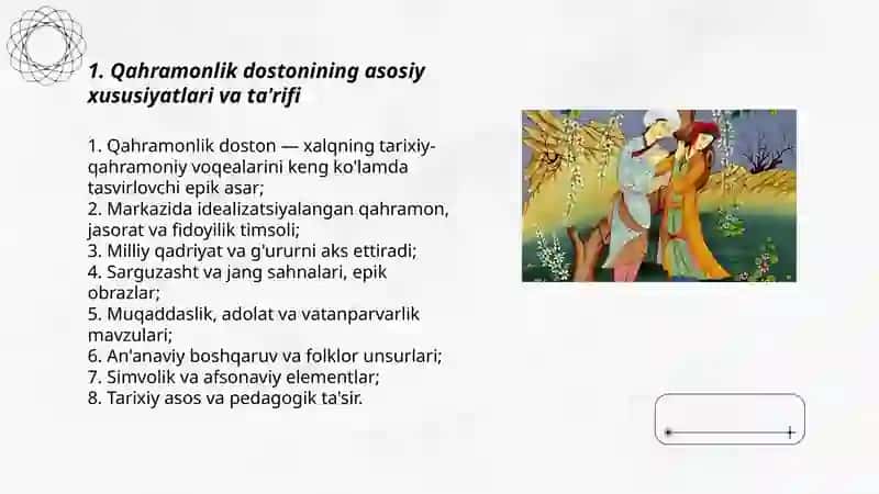 Qahramonlik dostonlari xususiyatlari. Ishqiy-ramantik dostonlar tabiati 3