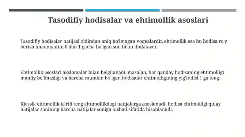 Tasodifiy hodisalar va ular ustida amallar 3