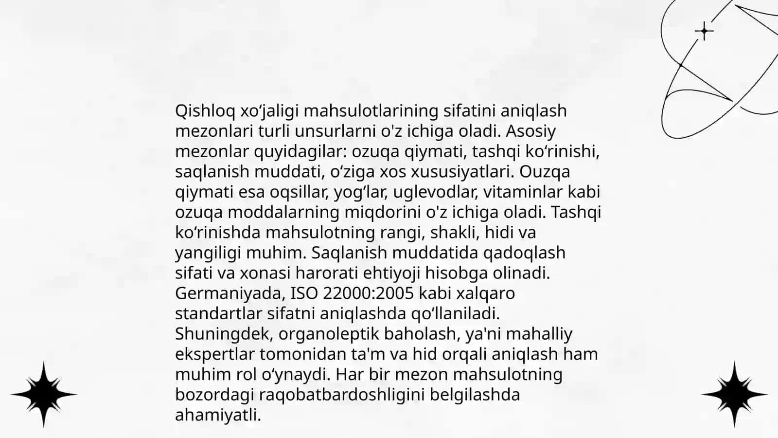 Qishloq xo'jaligi mahsulotlarini sifat ko'rsatkichlari va ularni saralash hamda joylash usulari 3