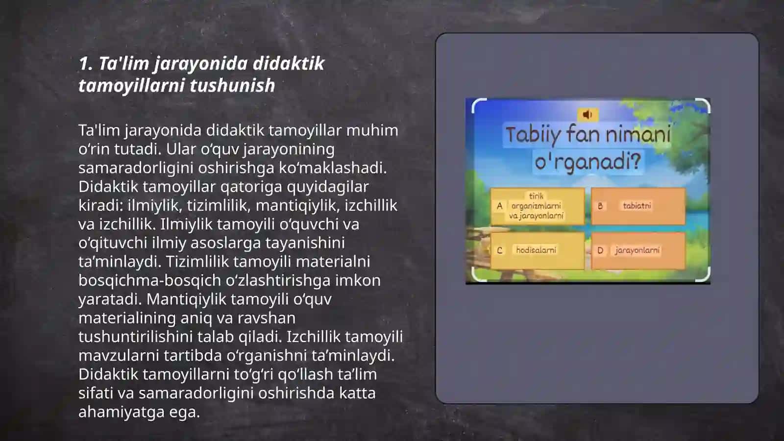 Boshlangich ta'limda tabiiy fanlar fanida oqitishning didaktik tamoyillarini organish va tahlil qilish 3