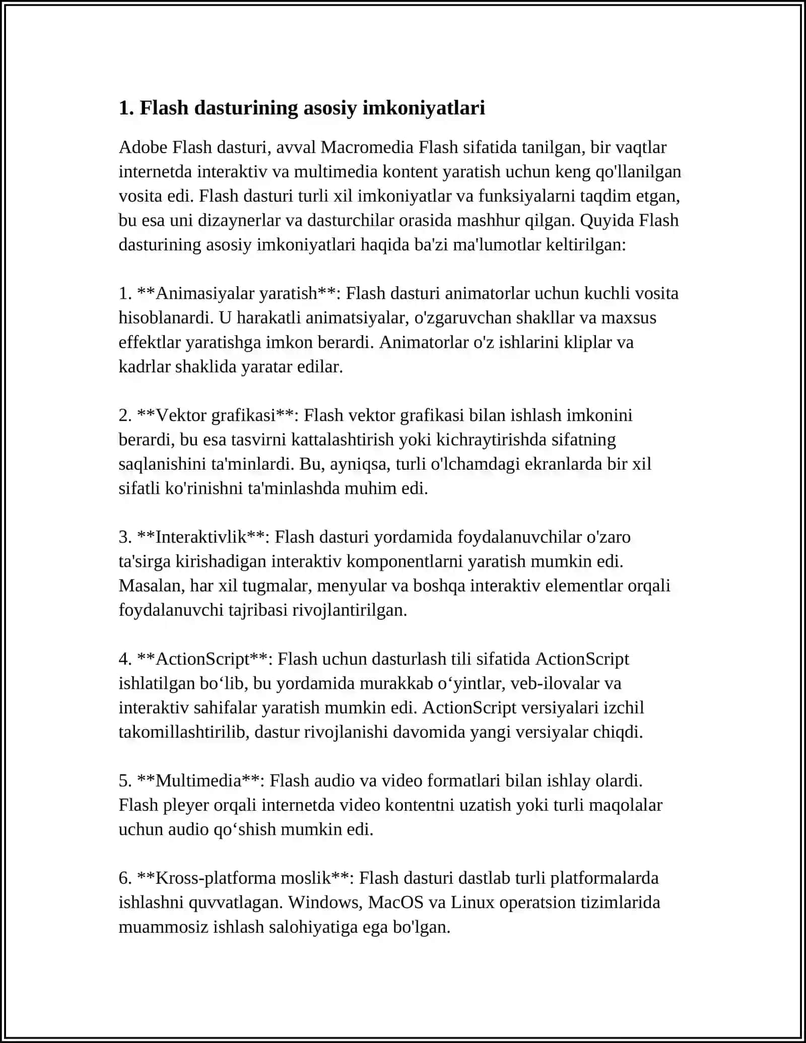 MULTIMEDIA MAXSULOTLARINI YARATISH DASTURLARI. FLASH DASTURI 3