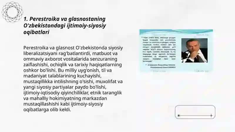 Perestroika va glasnostaning O'zbekistondagi ijtimoiy-siyosiy oqibatlari 3