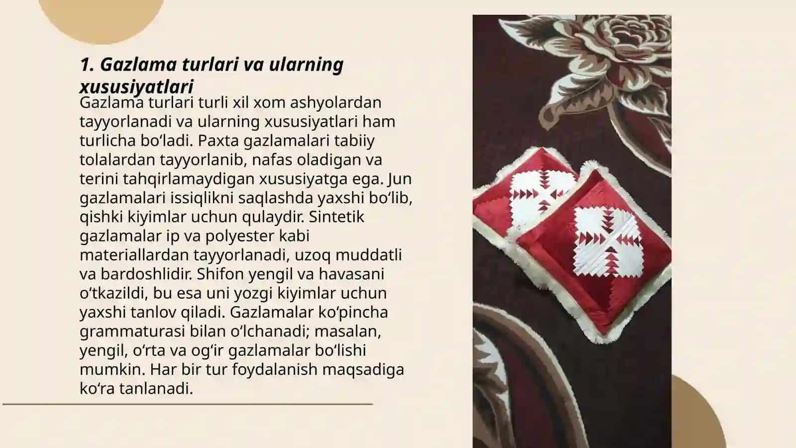 Gazlama va ip turlari bilan ishlash darslarining mazmuni 3