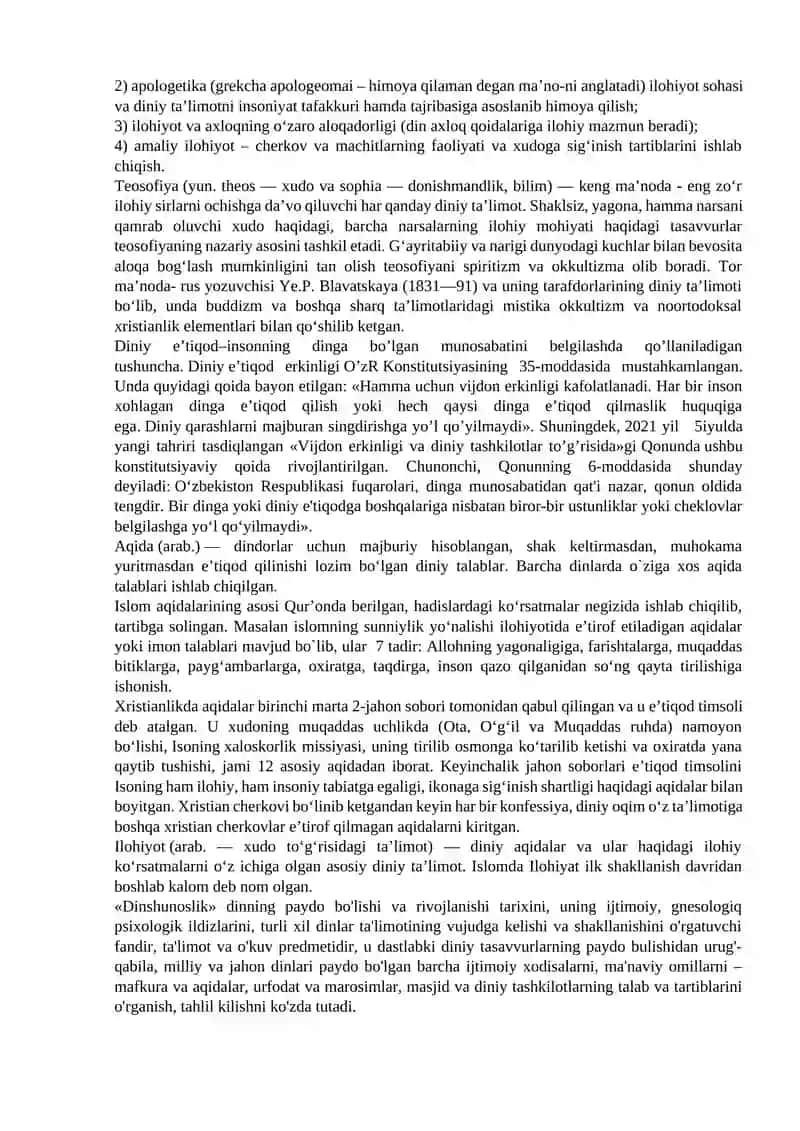 Dinshunoslik fanini predmeti, maqsadi va vazifalari. Milliy dinlar 3