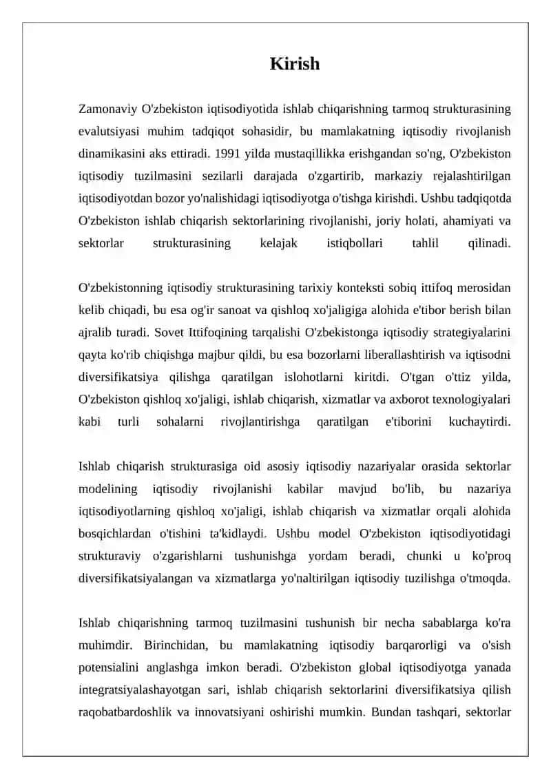 Zamonaviy O'zbekiston iqtisodiyotida ishlab chiqarishning tarmoq strukturasining evalutsiyasi 3