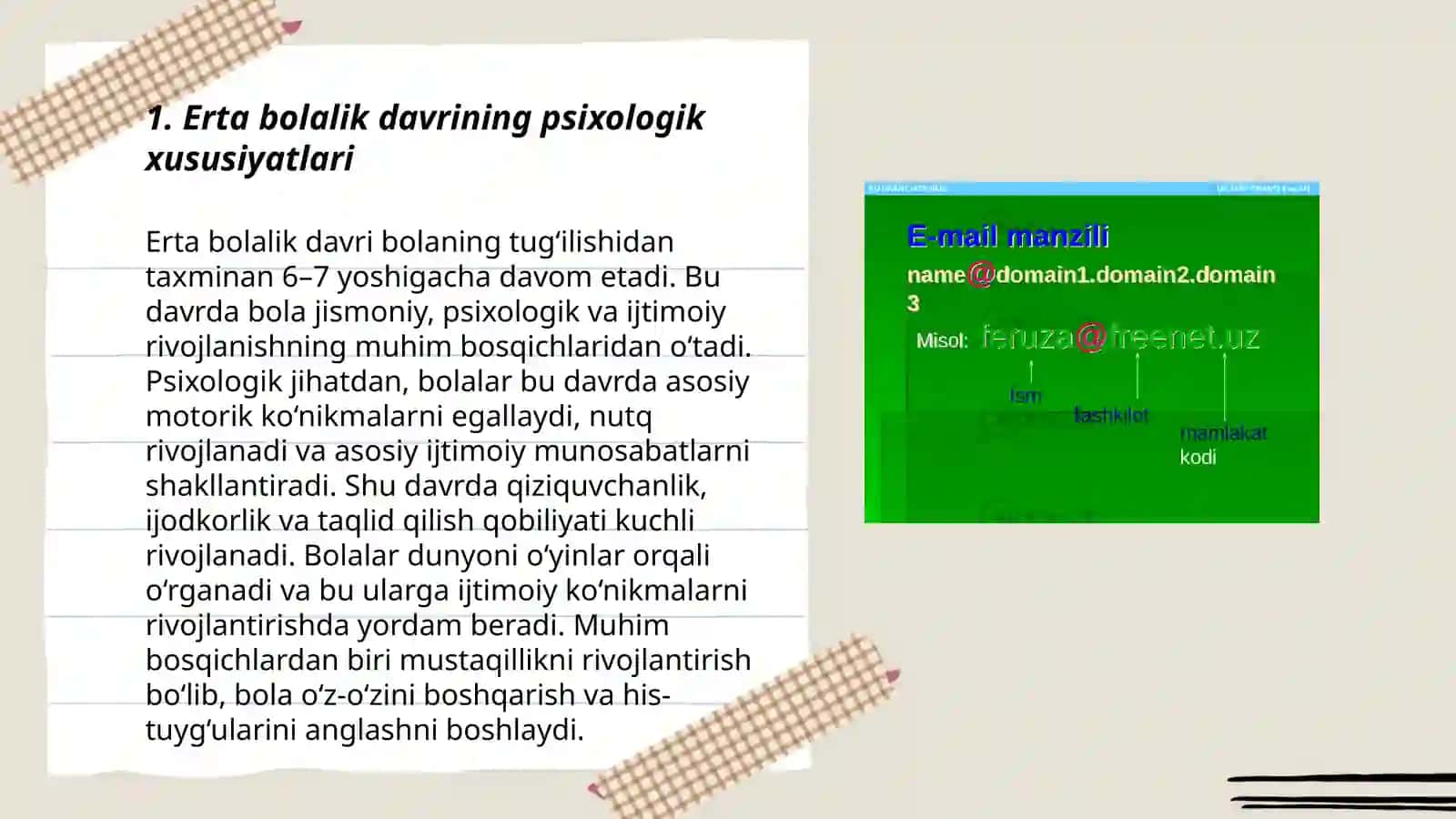 Erta bolalik davrining psixologik xususiyatlari 3