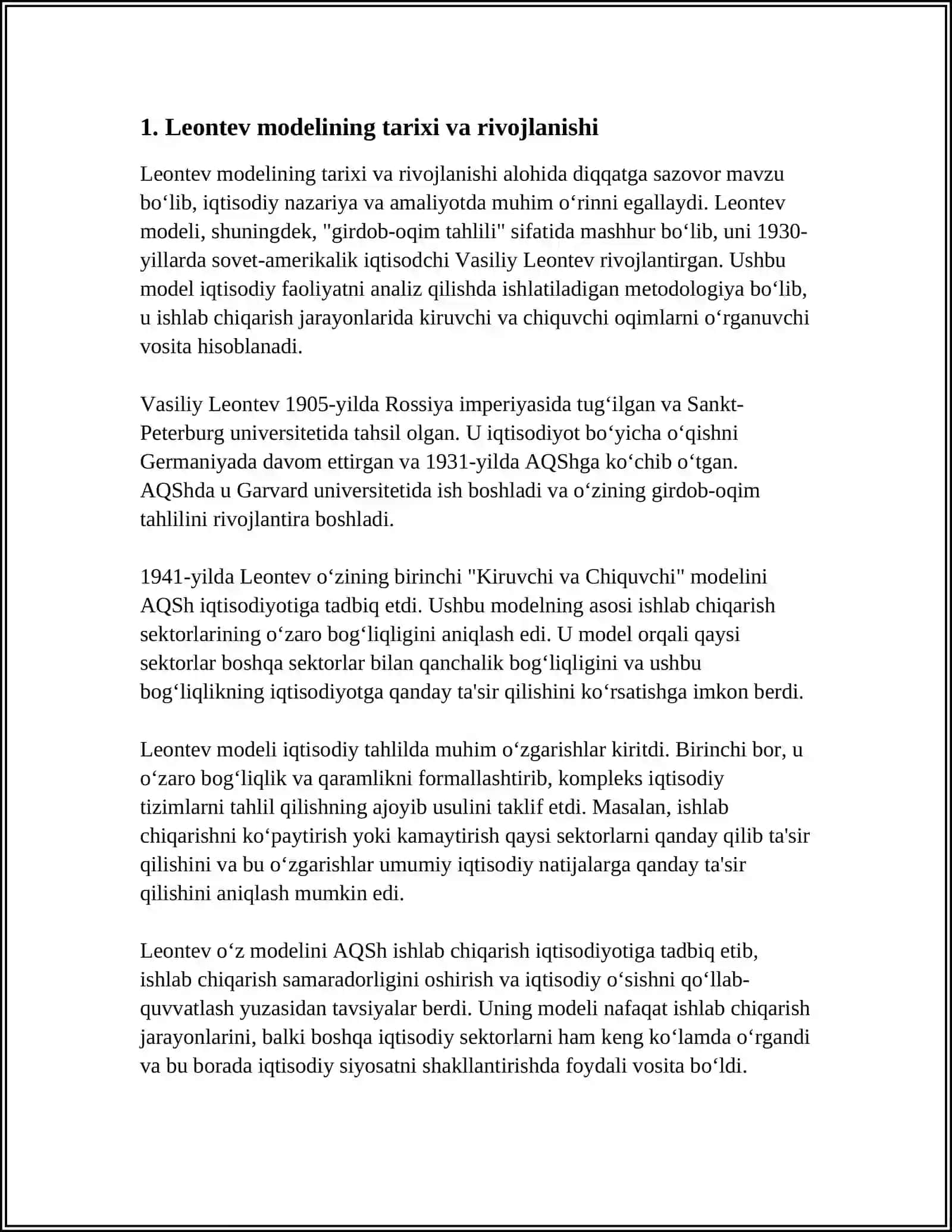 IQTISODIY MASALALARNI YECHISHNING BAZI METODLARI. LEONTEV MODELI 3