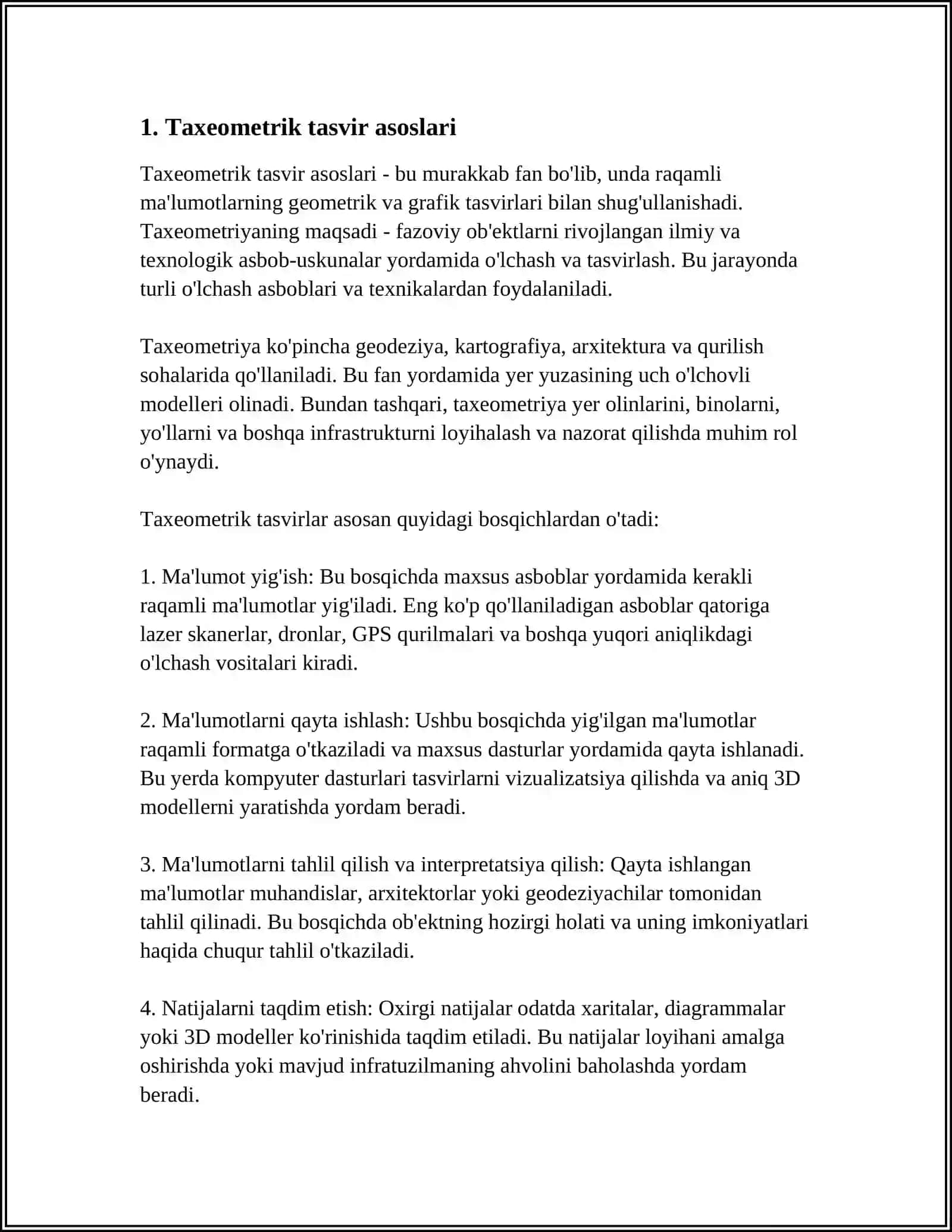 TAXEOMETRIK TASVIRGA OLISH ISHLARI 3