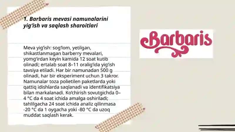 Barbaris mevasidagi erkin organik kislotalarni aniqlash 3