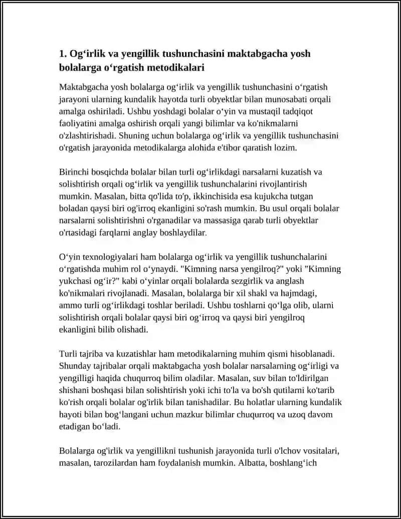 MAKTABGACHA TA'LIM BOLALARINI MASSA O'LCHOVI BILAN O'LCHASHNI O'RGATISH 3