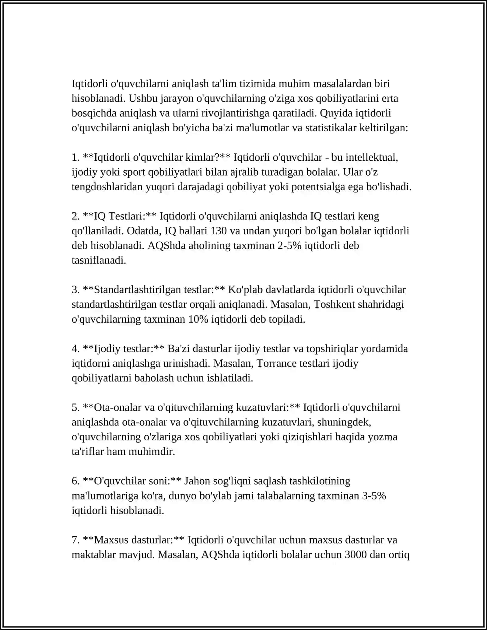 BOSHLANG'ICH SINFLARDA MATEMADIKADAN IQTIDIRLI O'QUVCHILAR BILAN ISHLASH 1-SINF MISOLIDA 3