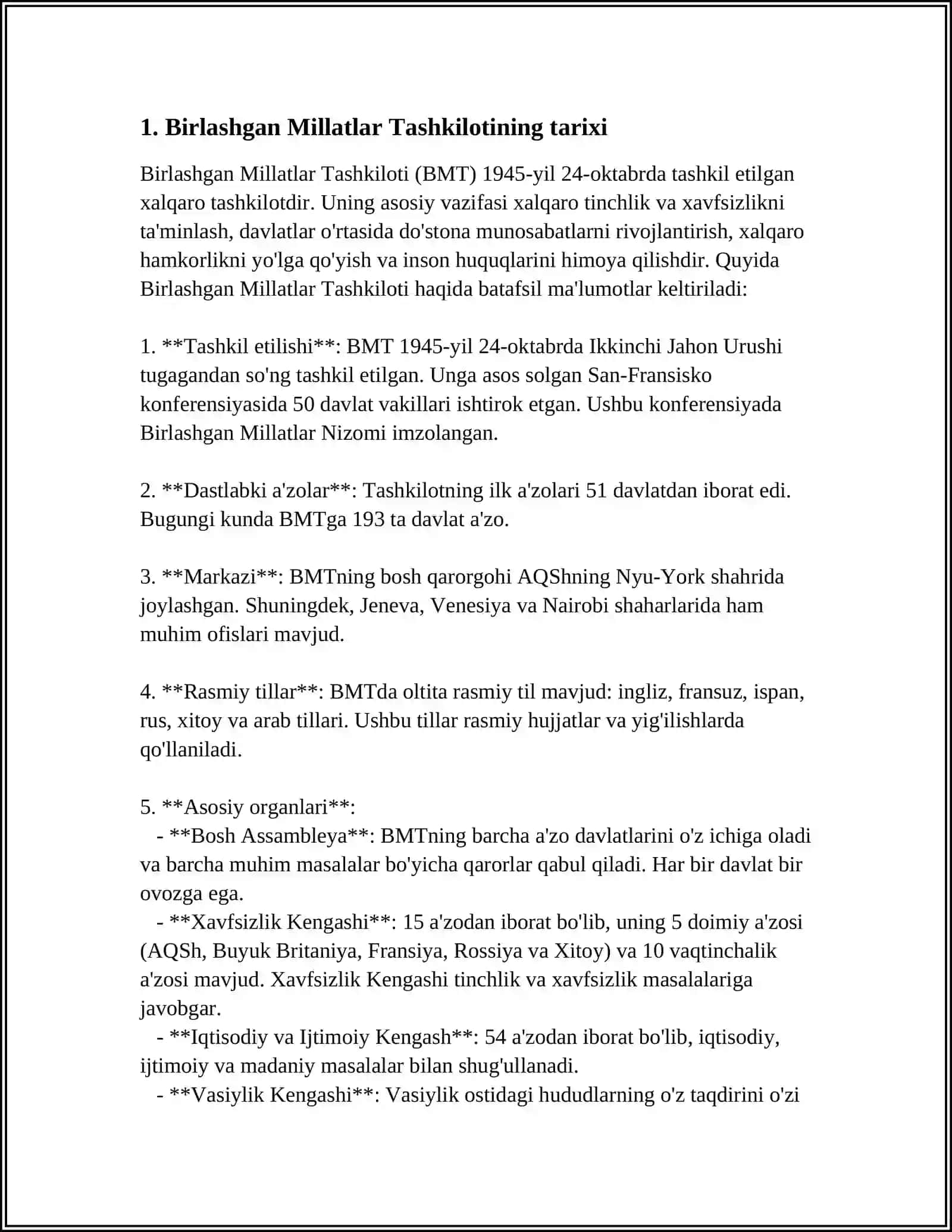 REFERAT Mavzu: BIRLASHGAN MILLATLAR TASHKILOTI 3
