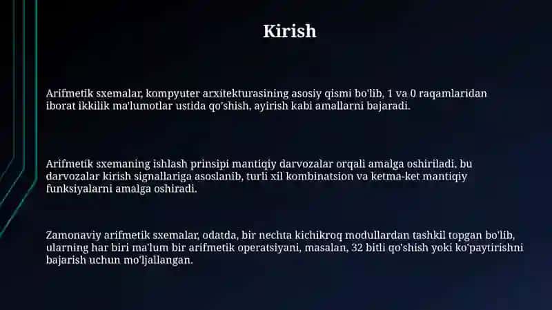 Arifmetik sxemaning umumiy tuzilishi va ishlash prinsipi 3